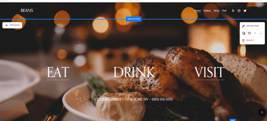 Test restaurant website built with Squarespace