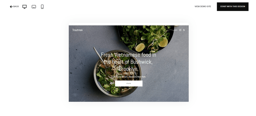 A preview of a website template with images of Vietnamese food