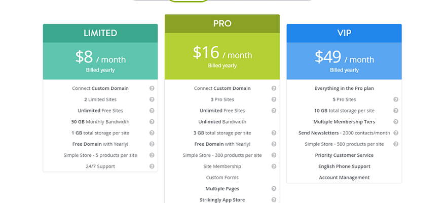 strikingly pricing plans