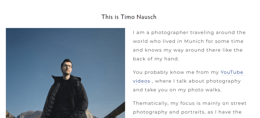 About us page on Timo Nausch's website