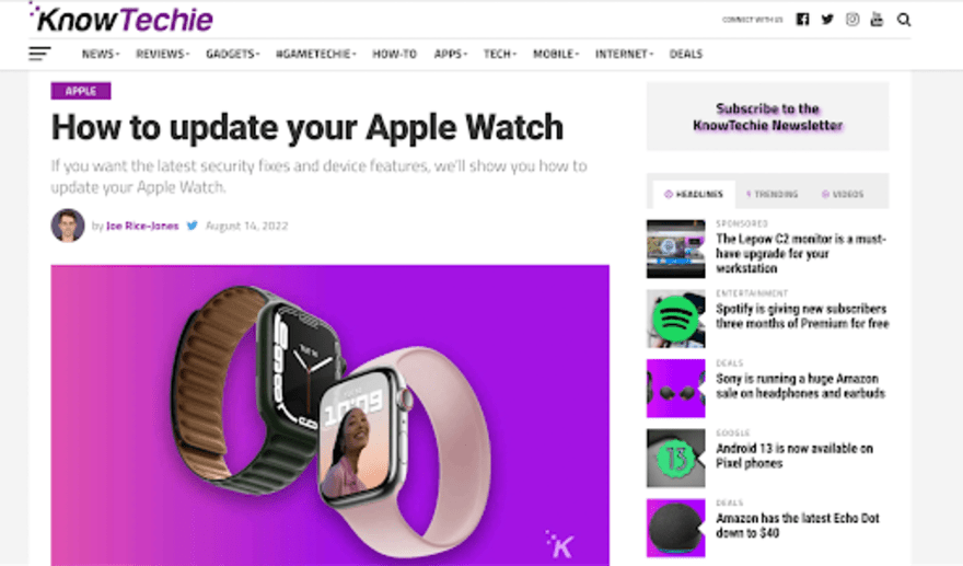 Article about the Apple Watch on KnowTechie's website