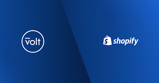 blue countershaded background with both the shopify and volt logo in white