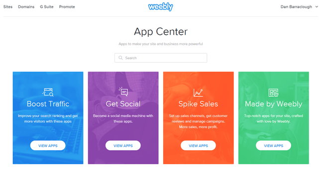 weebly app center featuring a search bar to browse