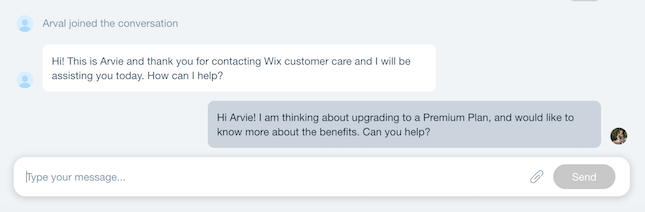 Wix live chat full screen screenshot