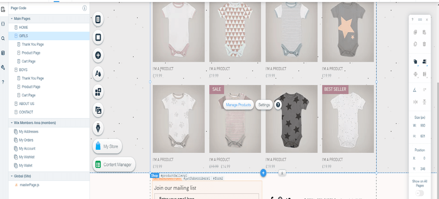 Example of managing products with Wix