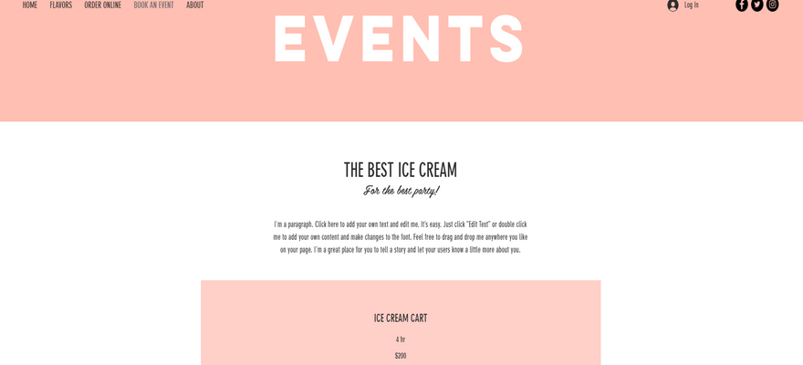 wix restaurant template gelato events