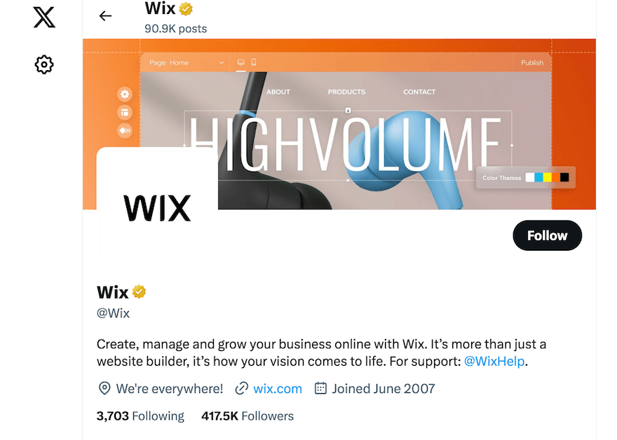 Wix X profile screenshot
